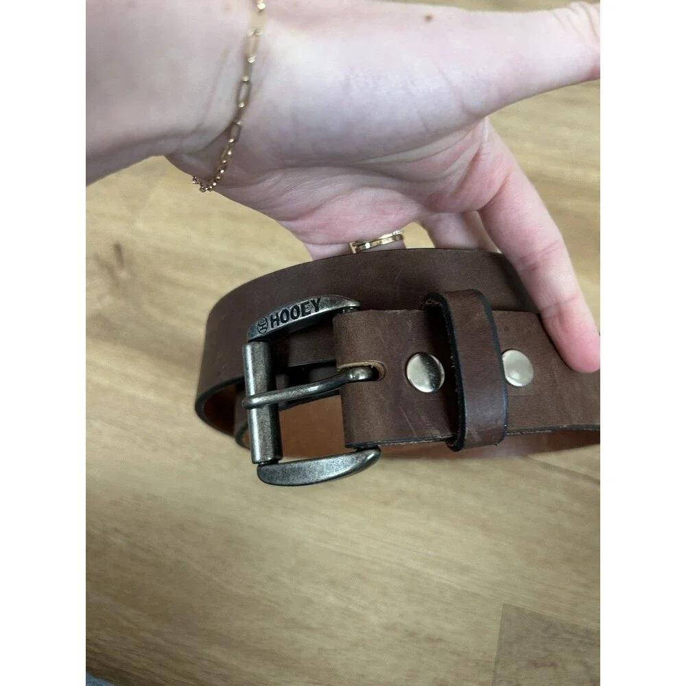 Hooey Mens Classic Bomber Western Leather Belt Brown Silver Hardware Country